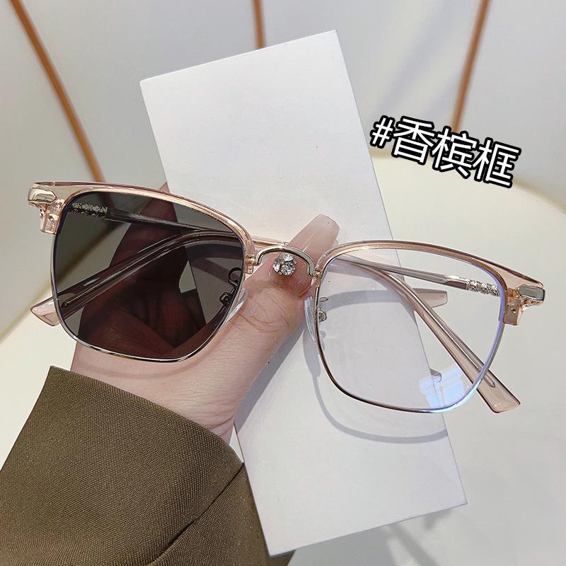 821 Stylish Photochromic Myopia Glasses: Half-Rim, Anti-Blue Light, Color-Changing to Gray for Tech-Savvy Men