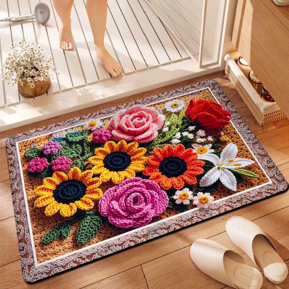 

Special-shaped Flower Carpet Soft Door Gasket Peony Floor Mat for Living Room Tea Table Bedside 40x60cm