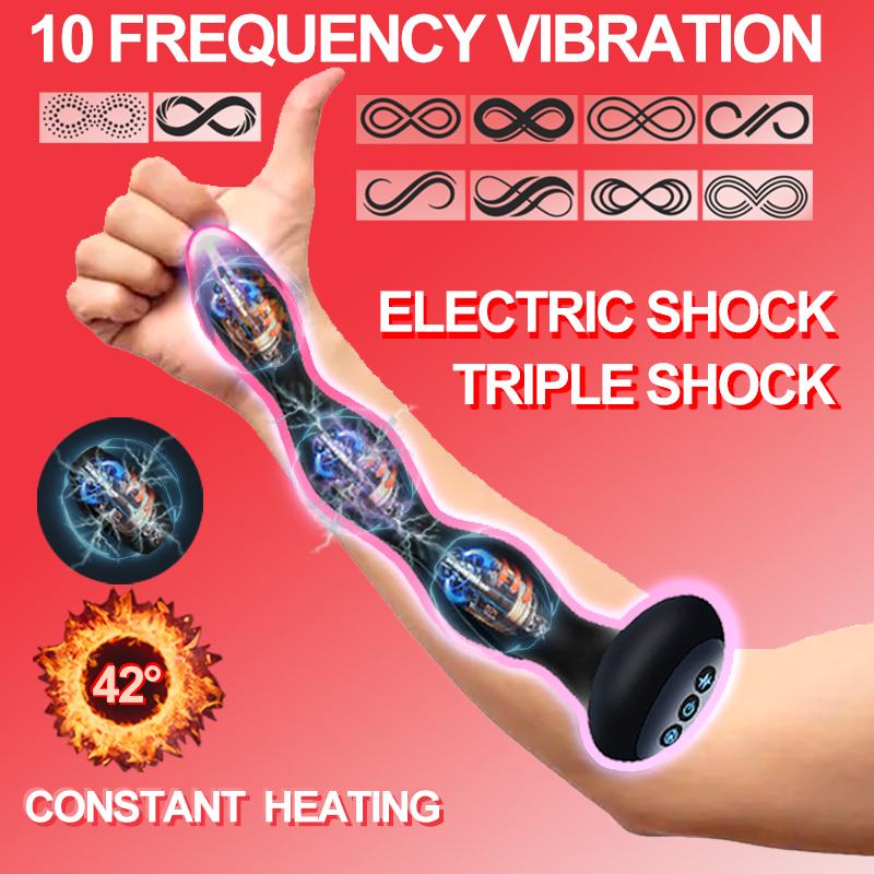 Electric Shock Prostate Massager Beads Anal Vibrators Heating Anal Butt Plug Vibrator Male Masturbator Sex Toys For Men Women