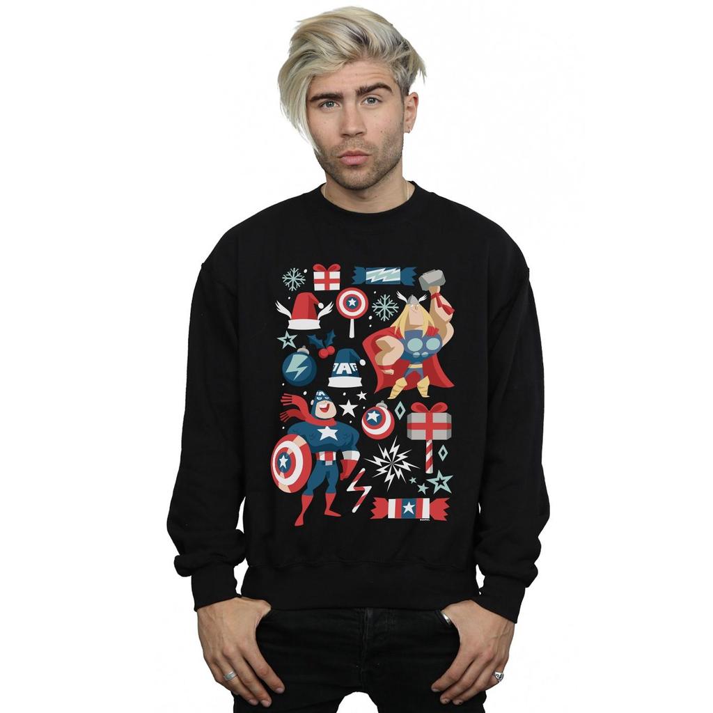 Marvel Mens Thor And Captain America Christmas Day Sweatshirt