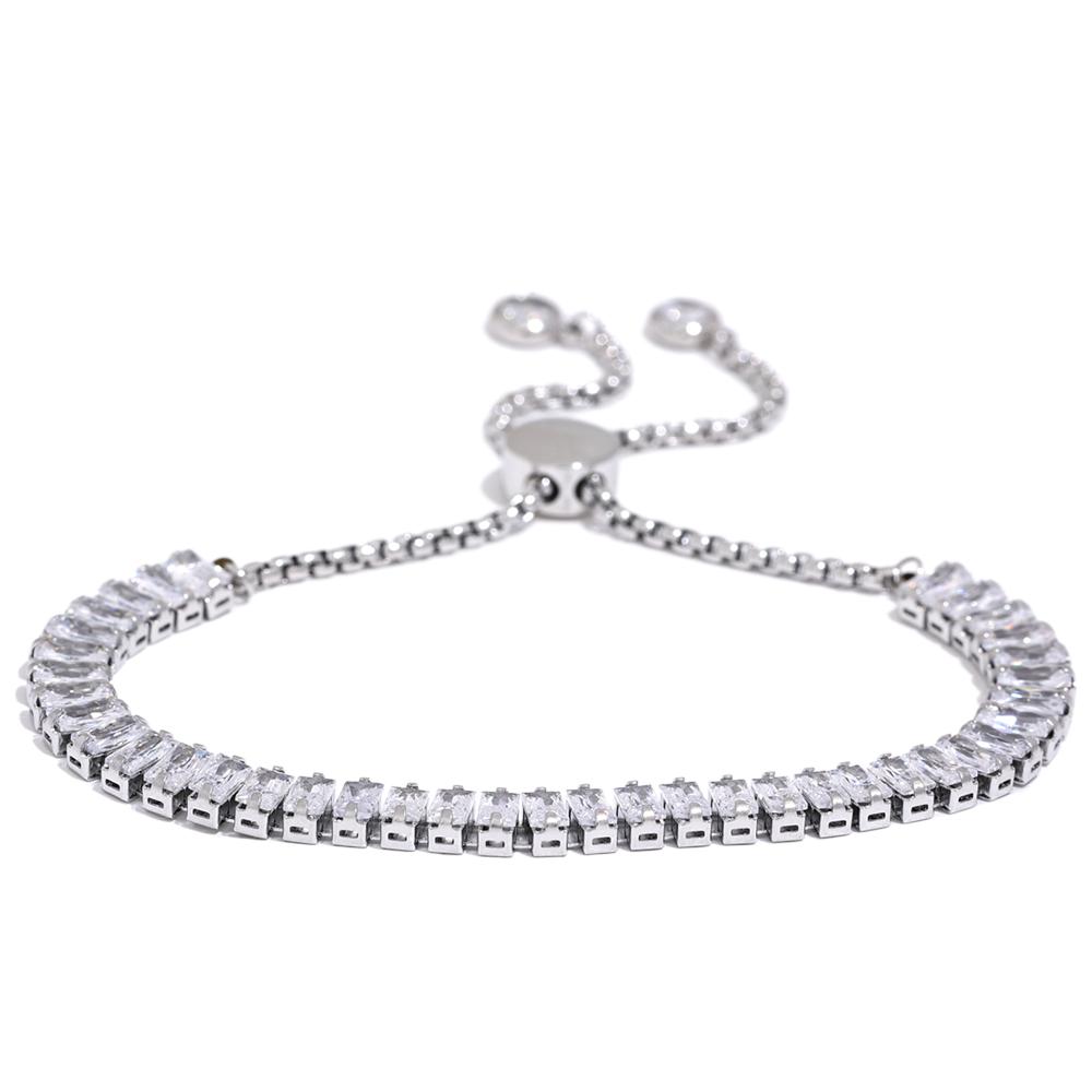 

Yhpup Colorful Bling Cubic Zirconia Chain Stainless Steel Luxury Pull-out Bracelet Bangle High-Grade Premium Jewelry Party Gift