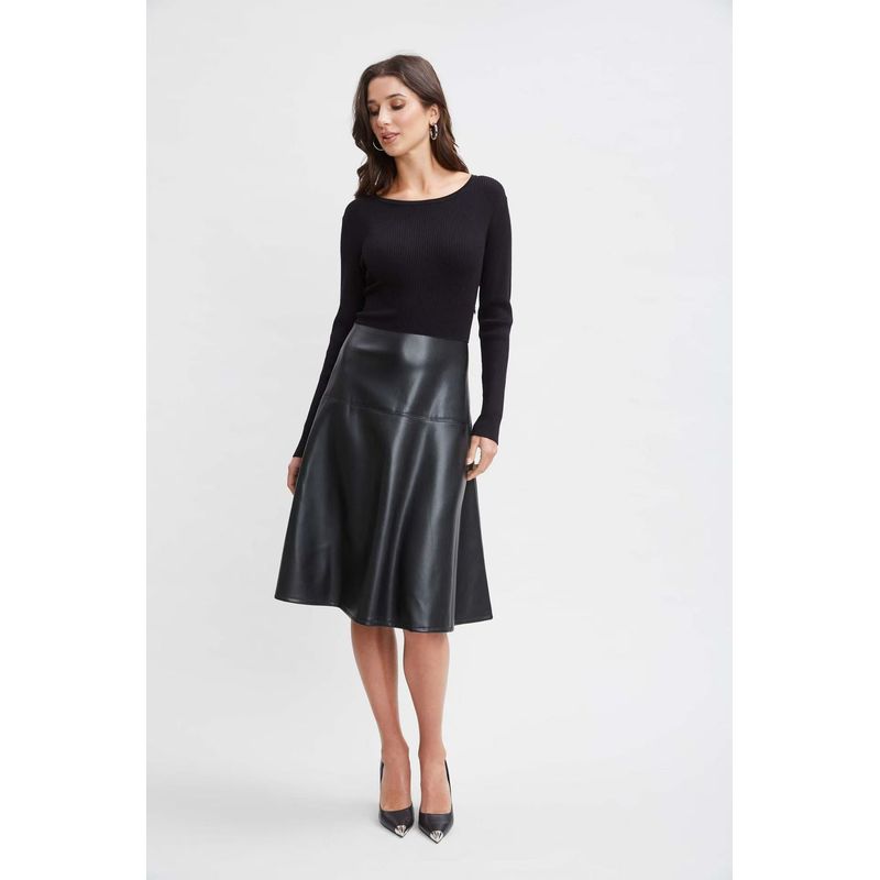 

American Style ~ Ta * Black round Neck Knitted Long sleeve dress Slim fit Splicing Style Black/Patchwork S