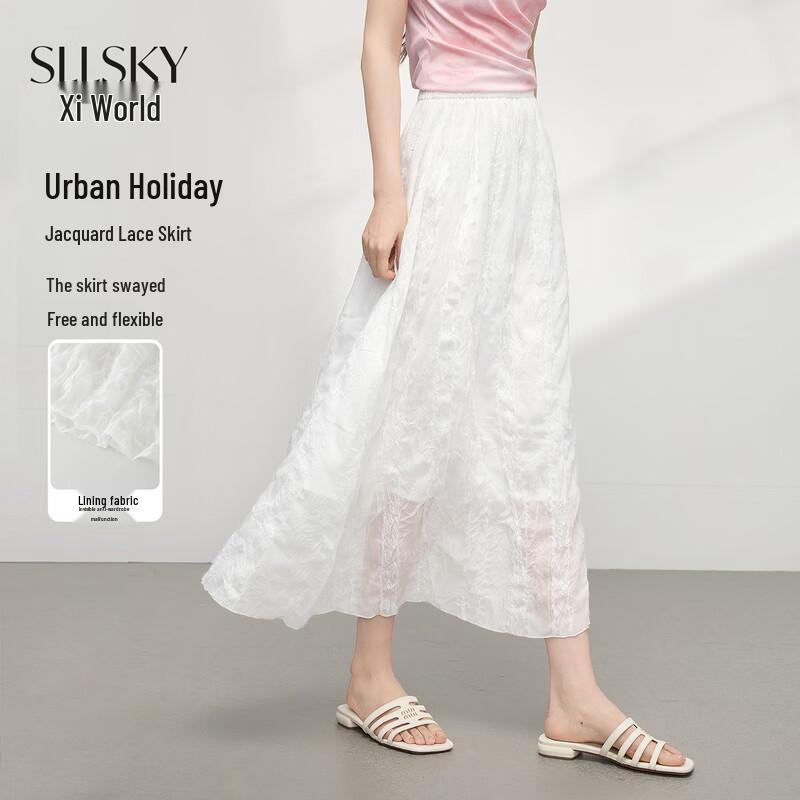 Sllsky Women s Feather Lace A-line Midi Skirt XL