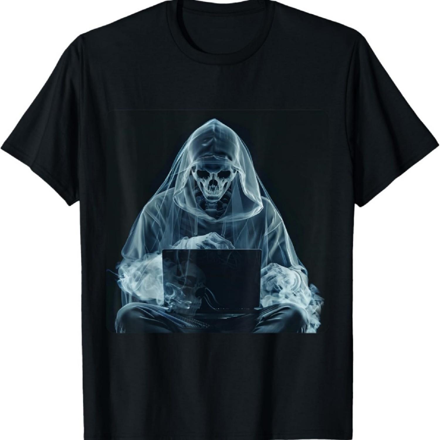 Компьютерный хакер, программист с ноутбуком, IT-футболка S чёрный