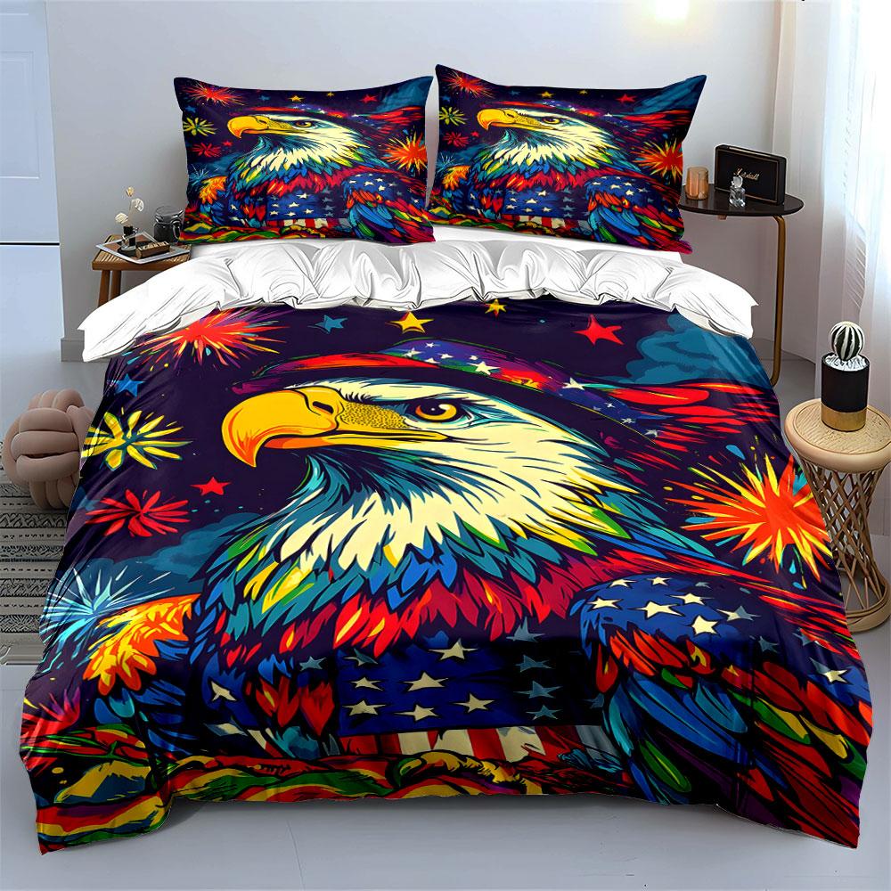 Colorful eagle and fireworks. Bedding sets Duvet cover sets Duvet covers Pillowcases(1 * Duvet Cover 2 * Pillowcases without duvet insert)