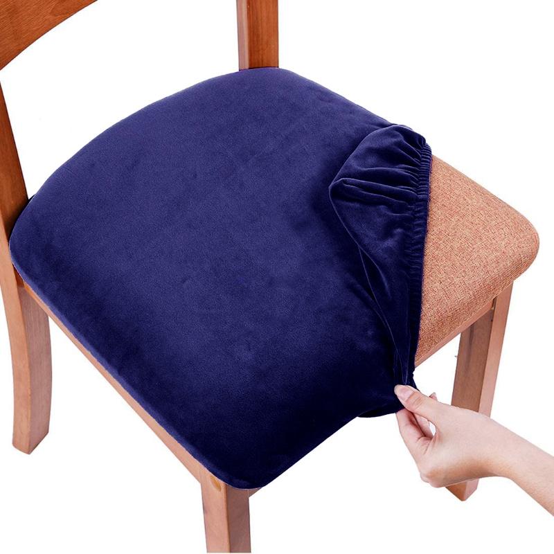 Real Soft Velvet Spandex Dining Room Chair Seat Covers Removable Washable Elastic Upholstered Cushion Slipcover