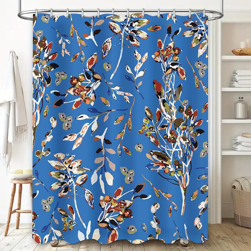 Vibrant Blue Floral Shower Curtain for Bathroom Decor Waterproof Fabric Printed Hanging Accessories with Hook Rings