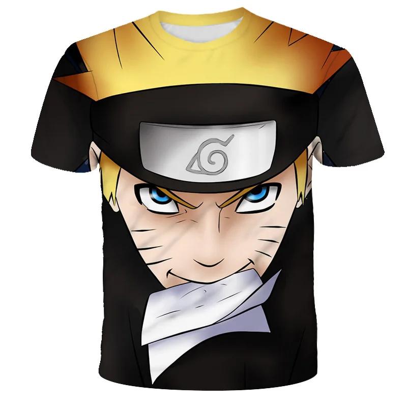 Summer Men's Japanese Anime Naruto 3D Printed T-shirt Children's Street Leisure Sports Large Top