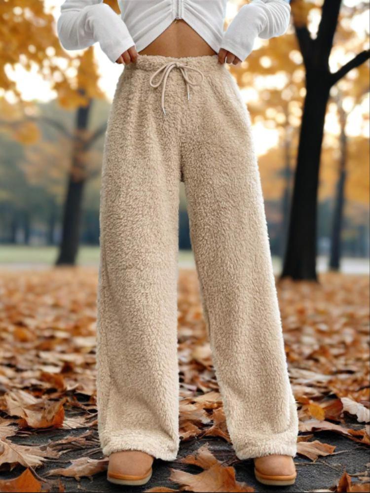 Autumn and Winter Solid Color Fashionable Plush Casual Pants, Loose and Comfortable Plush Warm Pants for Women