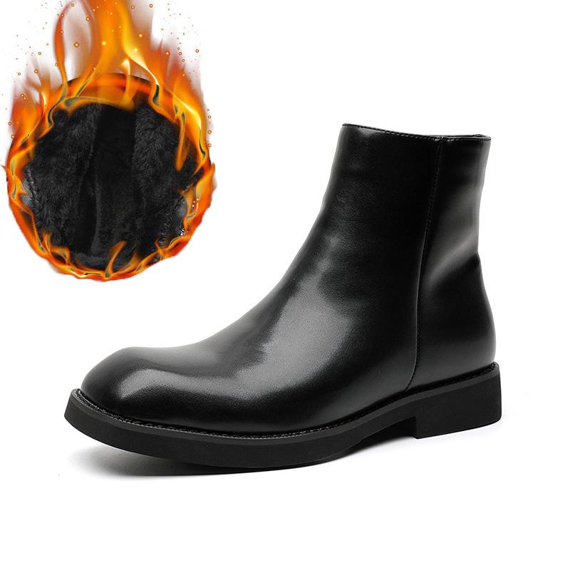 England Style Mens Chelsea Boots Fashion Square Toe Shoes Stage Nightclub Dress Cowboy Genuine Leather Boot Black Short Botas