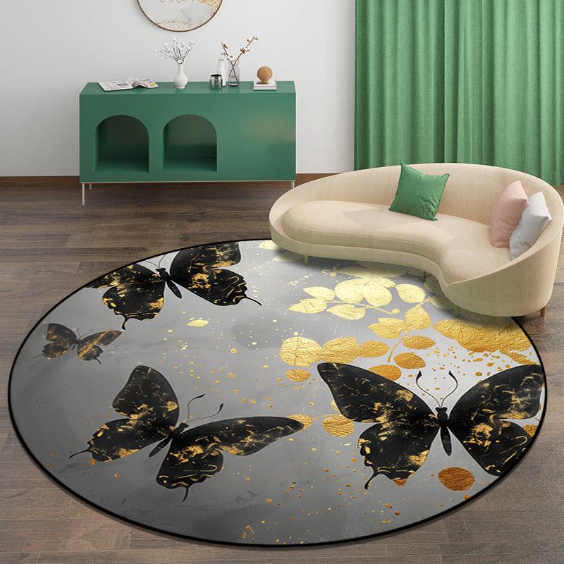 3D zlatý motýlí koberec, obývací pokoj, pohovka, koberec, protiskluzový čajový stolek, šatna, koberce do obývacího pokoje, dekorace, ložnice, kulatá podlahová rohožka