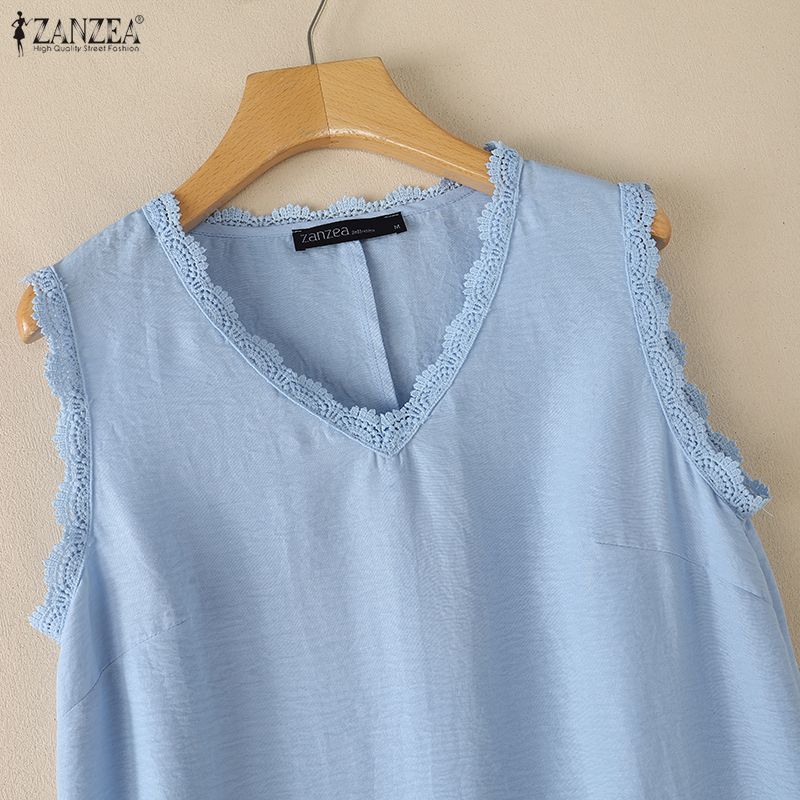 ZANZEA Women Lace Splice V-Neck Casual Sleeveless Tank Tops