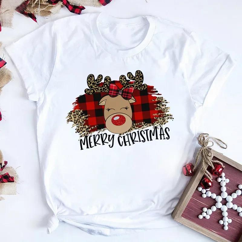 Women Tshirts Merry Christmas Tree Print Red Top Femal New Clothing Short Sleeve Fashion Harajuku Kawaii T-shirt Y2K Clothing