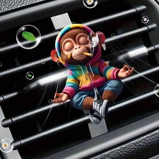 Auto Lufterfrischer Clips Niedlicher Affe Acryl Auto Lüftungsklemme mit Duftschwamm 2D Klimaanlagen Clip Dekoration für Armaturenbrett Neuheit Geschenk für Auto