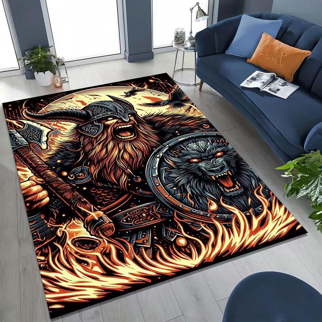 Nordic Viking Warrior Symbol Valhalla Valknut Rune Moto Rug for Bedroom Living Room Sofa Home Doormat Decor,Non-slip Floor Mat