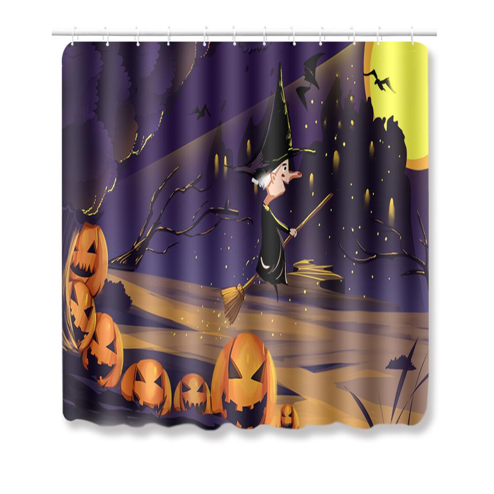 Halloween Shower Curtain Floor Mat Combination Four-Piece Set Bathroom Toilet Carpet Door Mat