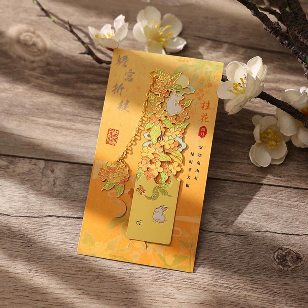 12 Monthly Climate Flowers Bookmark Exquisite Artistic Metal Bookmarks with Long Chain Tassel Students Book Clip Reading Tool