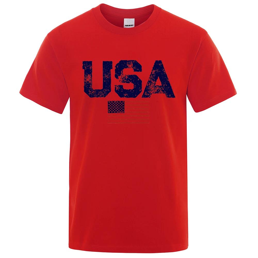 Vintage Usa Flag Street Print  T Shirts Hip Hop Street Tshirt Summer Casual Cotton Tops Large Size Breathable Tee Clothes