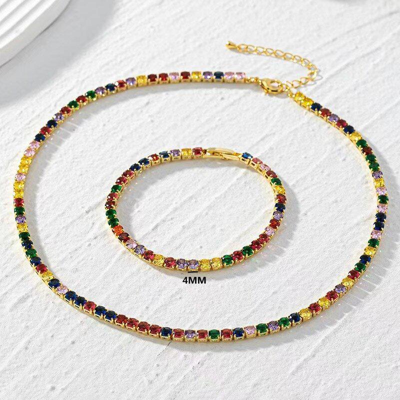 Bunte Zirkon Hip Hop Halskette: Einreihige Kristallkette Modeschmuck für Damen