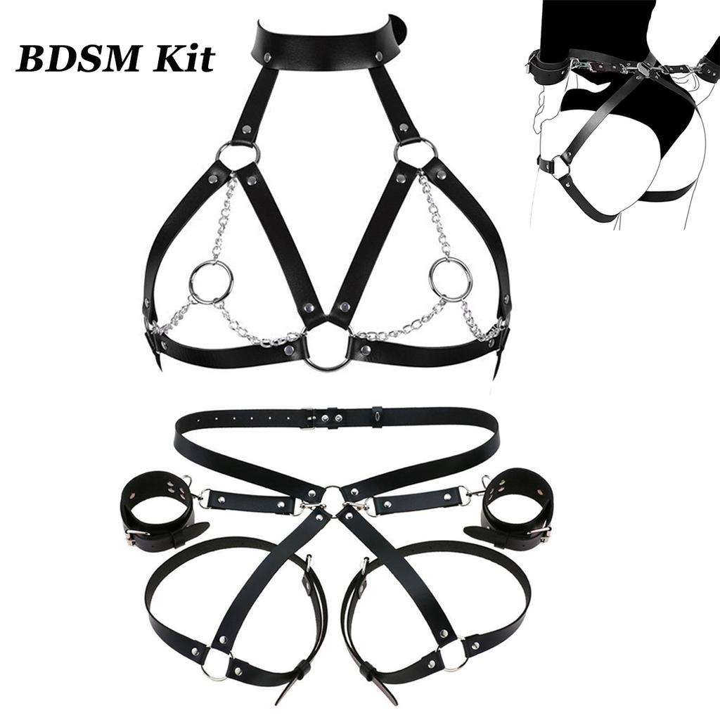 Sex Bondage  Kit Restraints Leather Handcuffs Sex Toys Body Harness Bondage Waist Straps Cuffs Adult Erotic Toys For Couples