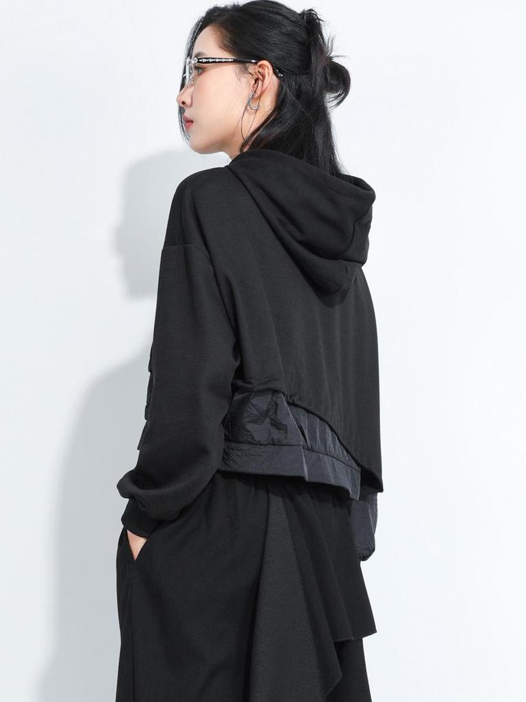 2025 Autumn Two-in-One Hooded Sweatshirt: Spliced Loose Fit with Drawstring - Street Style