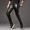 Pantaloni Skinny da Uomo Superficie Lucida Monocolore Chiusura a Zip Vita Media Pantaloni in Ecopelle Vestibilità Slim Pantaloni da Motociclista Streetwear