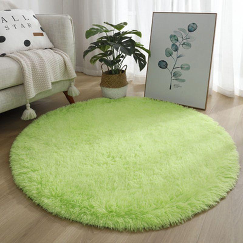Green Round Fluffy Carpet For Kids Room Solid Plush Rug For Bedroom Room Soft Long Hair Floor Mat Circle Bathroom Cute Decoration Chair Mat