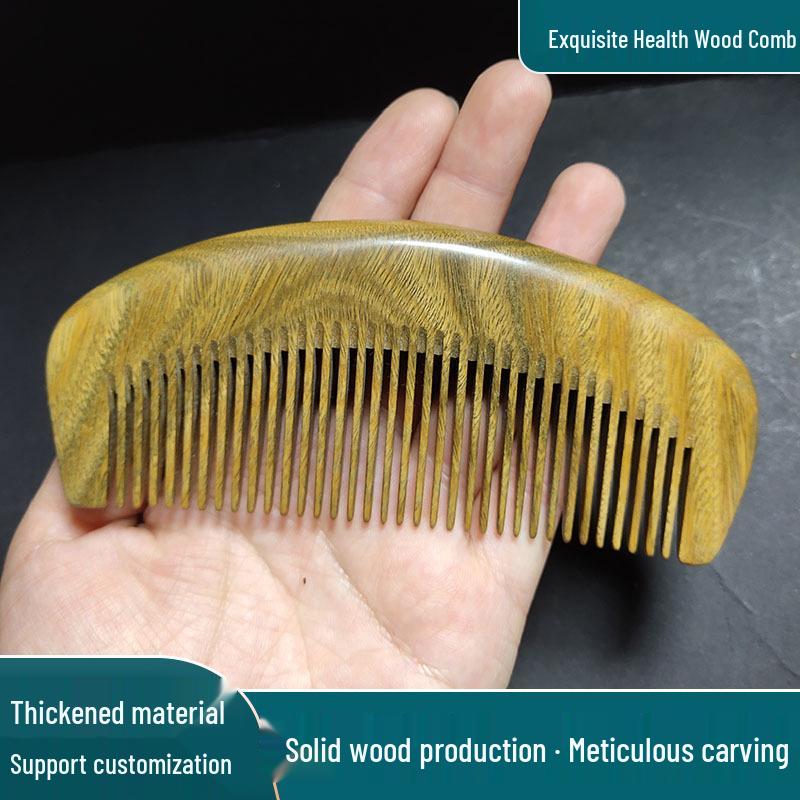 Jing County Green Sandalwood Moon Comb - 13cm Meridian Massage Wood Comb 13cm Green Sandalwood Wide Tooth