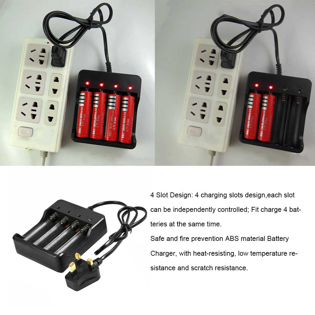 4 Slots Charger Li\-ion Battery 4\.2V EU/US/UK Plug Wired Indicator light Fashlight 4\*18650 batteries Charger Charging Cable