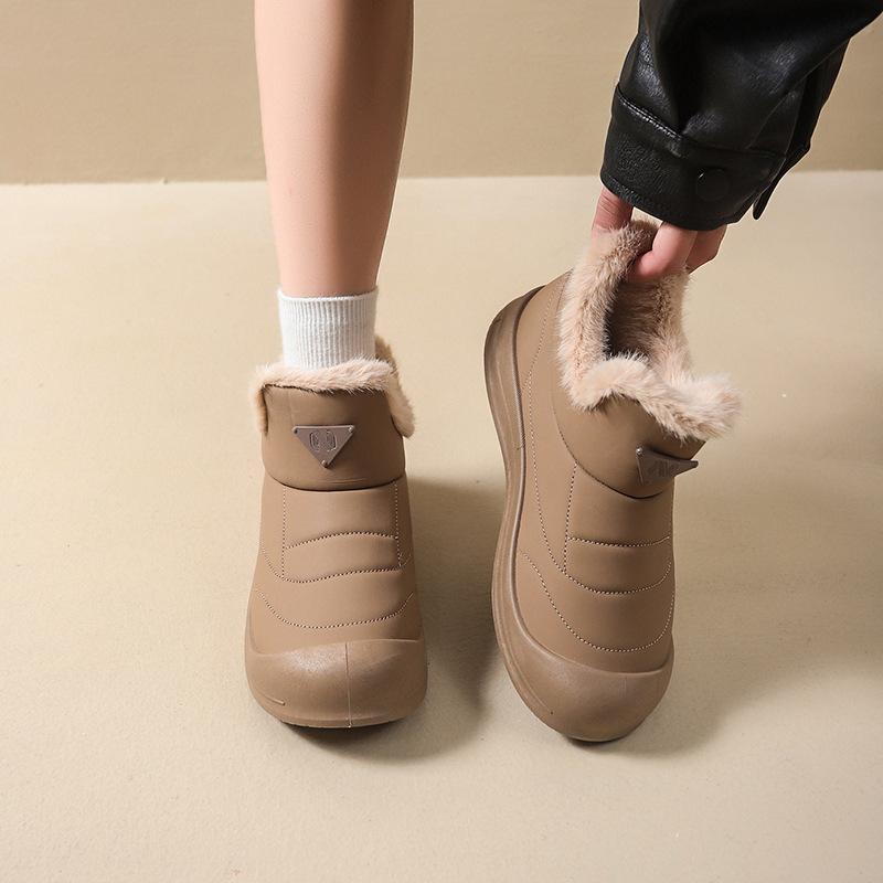 2025 Winter New Snow Boots One-pedal Thick-soled Heightening Piled Thickened Cotton Shoes Versatile Fashion Casual Short Boots
