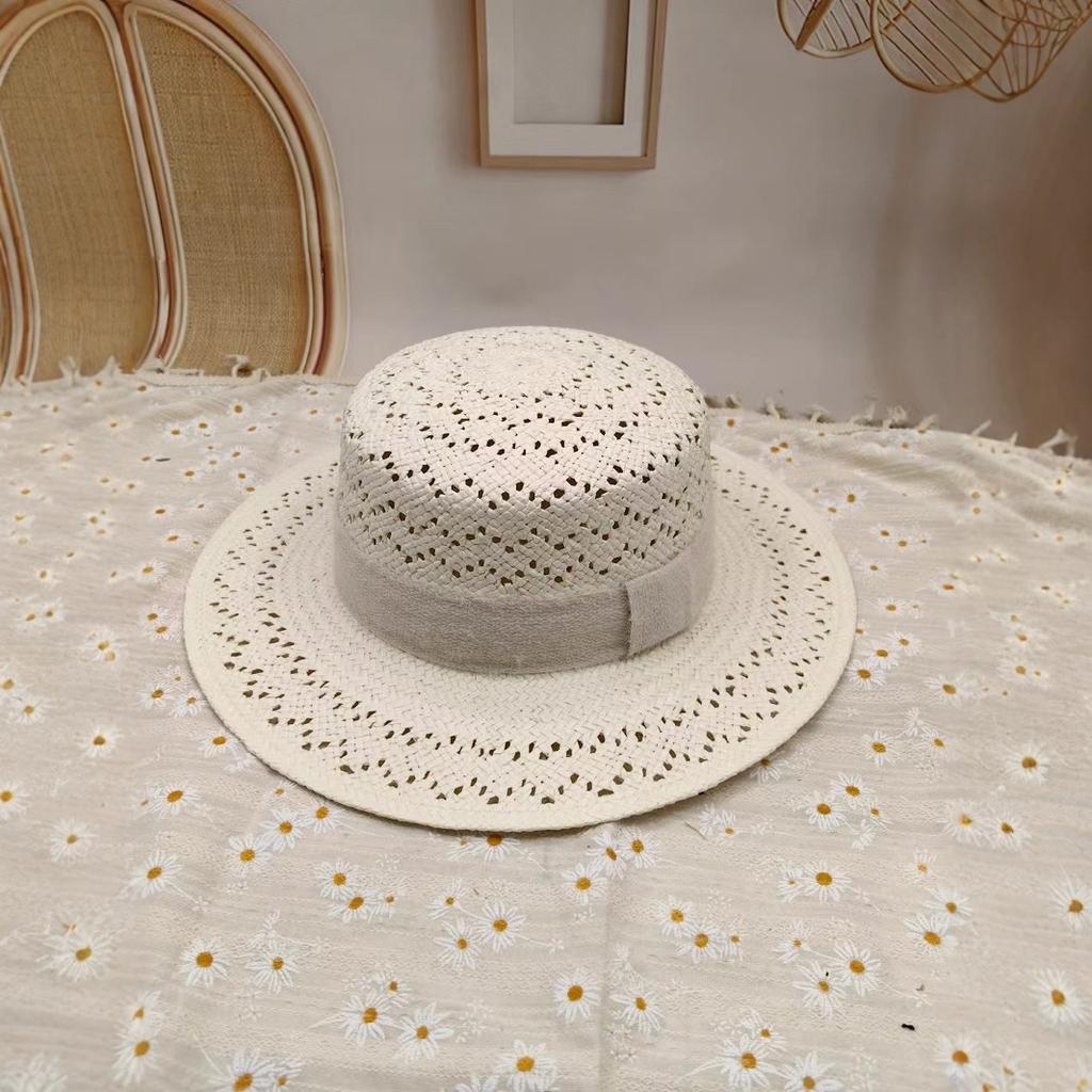 Dale Le Fine Paper Braid Hand-Woven Straw Hat Women'S Summer Visor Ins Wind Hollow Niche Sunscreen Cap