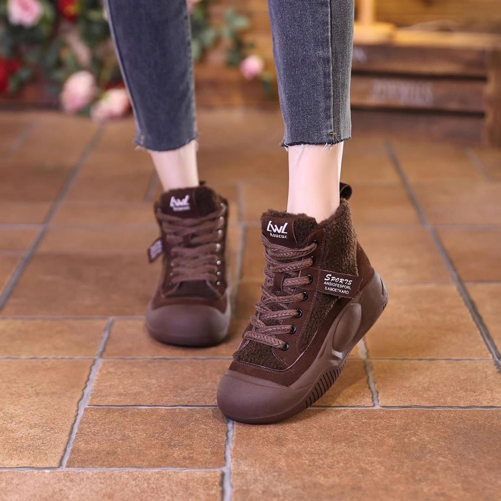 Autumn and winter velvet versatile cotton boots foreign thick-soled fluffy shoes flat-soled soft-soled casual snow boots women