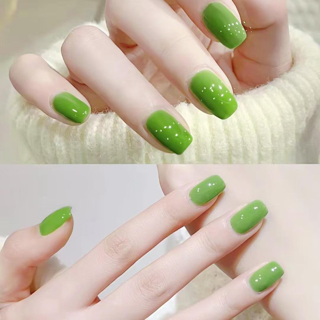 

D690 Popular Fruit Green Wearable Nail Stickers - Fresh Short Style Fake Nail Patches Glue Kit