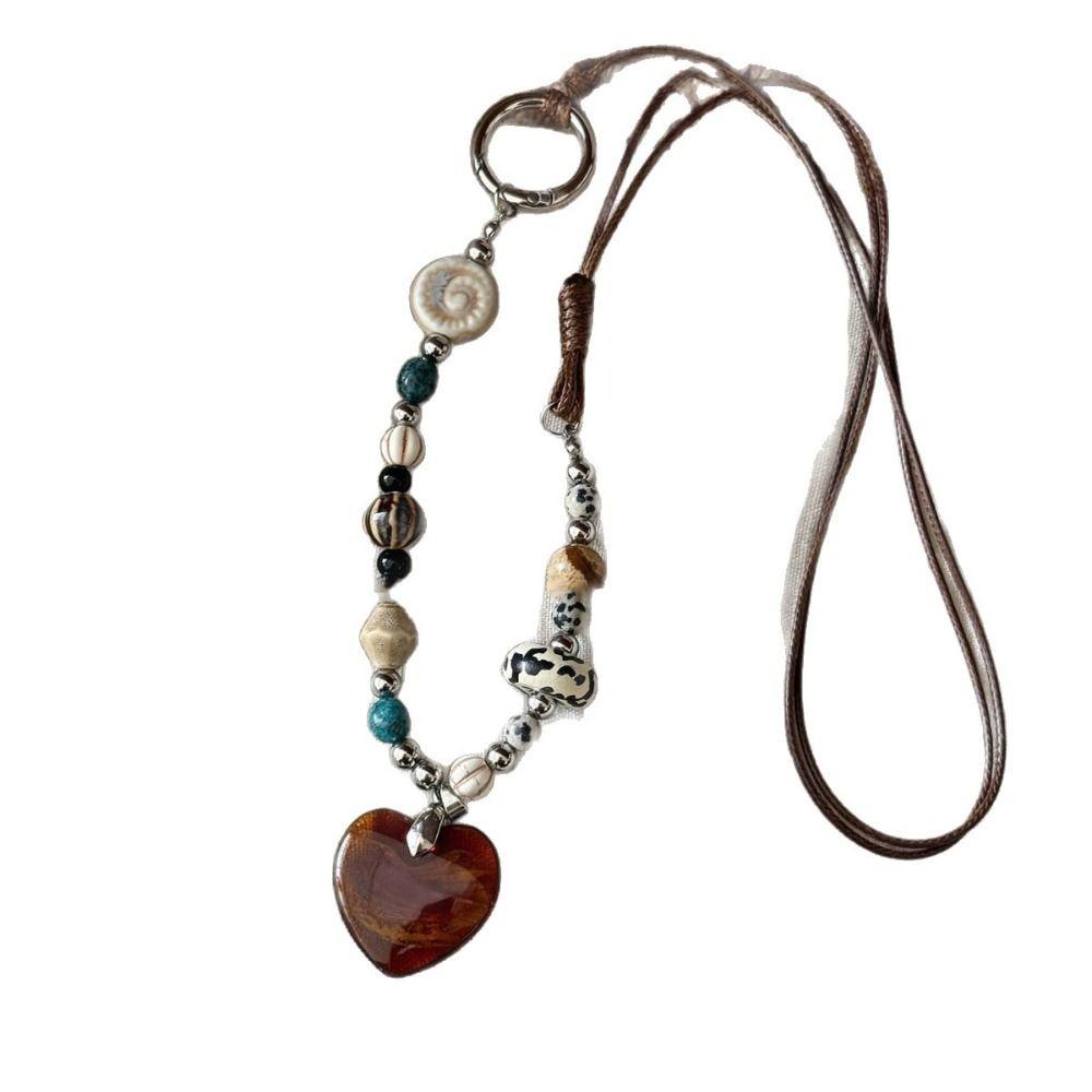 Heart-shaped Wood Pendant Necklace Ceramic Women Jewelry New Long Sweater Chain Necklace  for Women