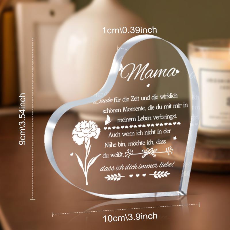 2D Flach, "Mama" Acryl-Herz Andenken Dekoration Plakette, Florales Design, Geeignet für Wanddekoration, Veranda, Zimmer, Villa, Akzente Zuhause, Flur, oder W