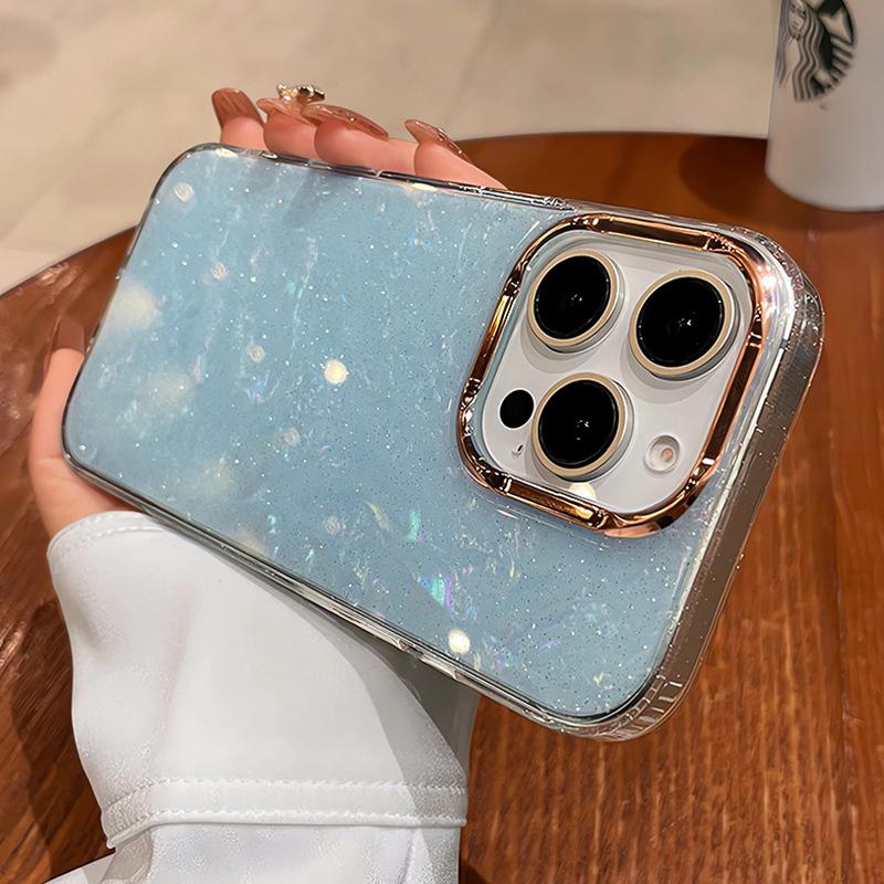 Suitable for IPhone 16 Dreamy Glitter Pink Shell Pattern Phone Case Apple 16 Pro Max Anti Drop Premium Phone Case