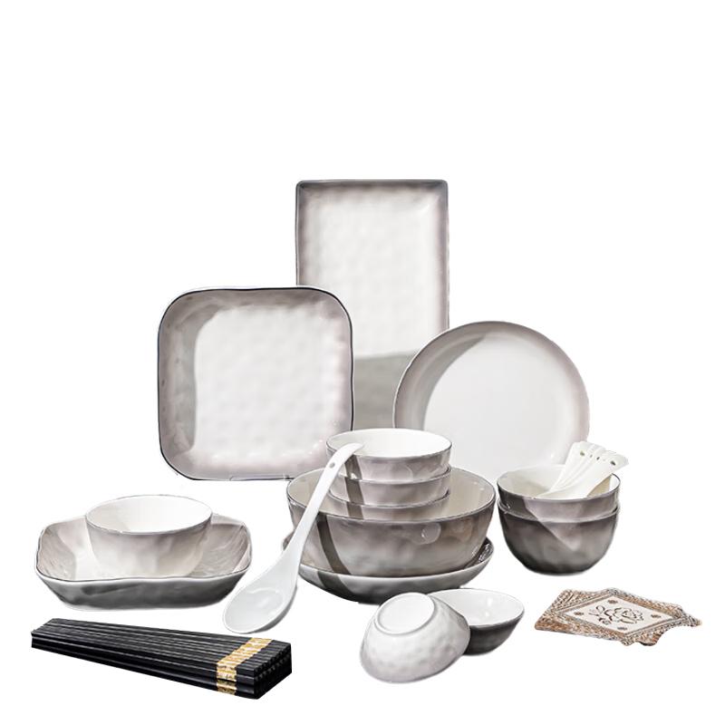 Peirson 41-Piece Japanese Style Gradient Grey Ceramic Dinnerware Set