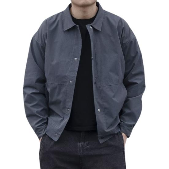 Autumn Winter Men Cargo Coat Solid Color Turndown Collar Windproof Korean Style Relaxed Fit Jacket for Working