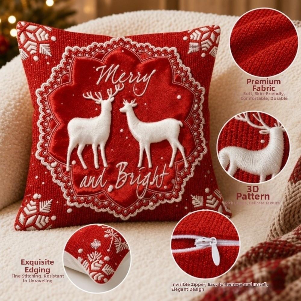 Cartoon Christmas Pillow Covers Flat Printing Xmas Pillow Cover  Home Holiday Decor
