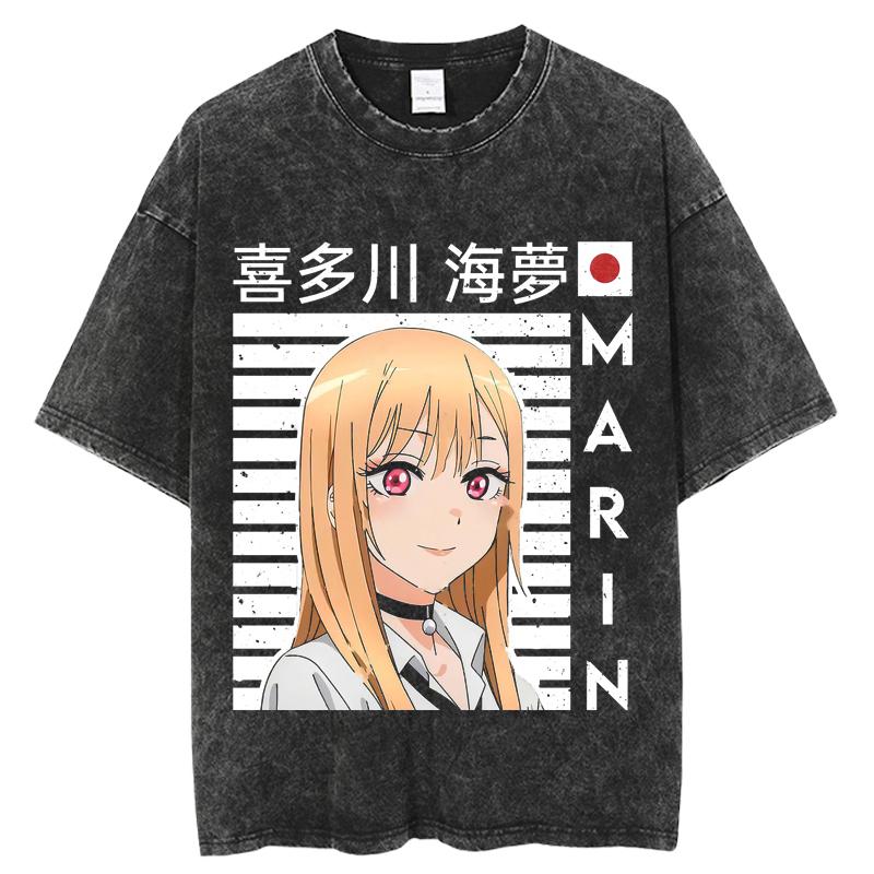 Hot Anime My Dress Up Darling Kitagawa Marin Printed Tshirt High Quality Washed Cotton T-shirts Harajuku Casual Tops Unisex