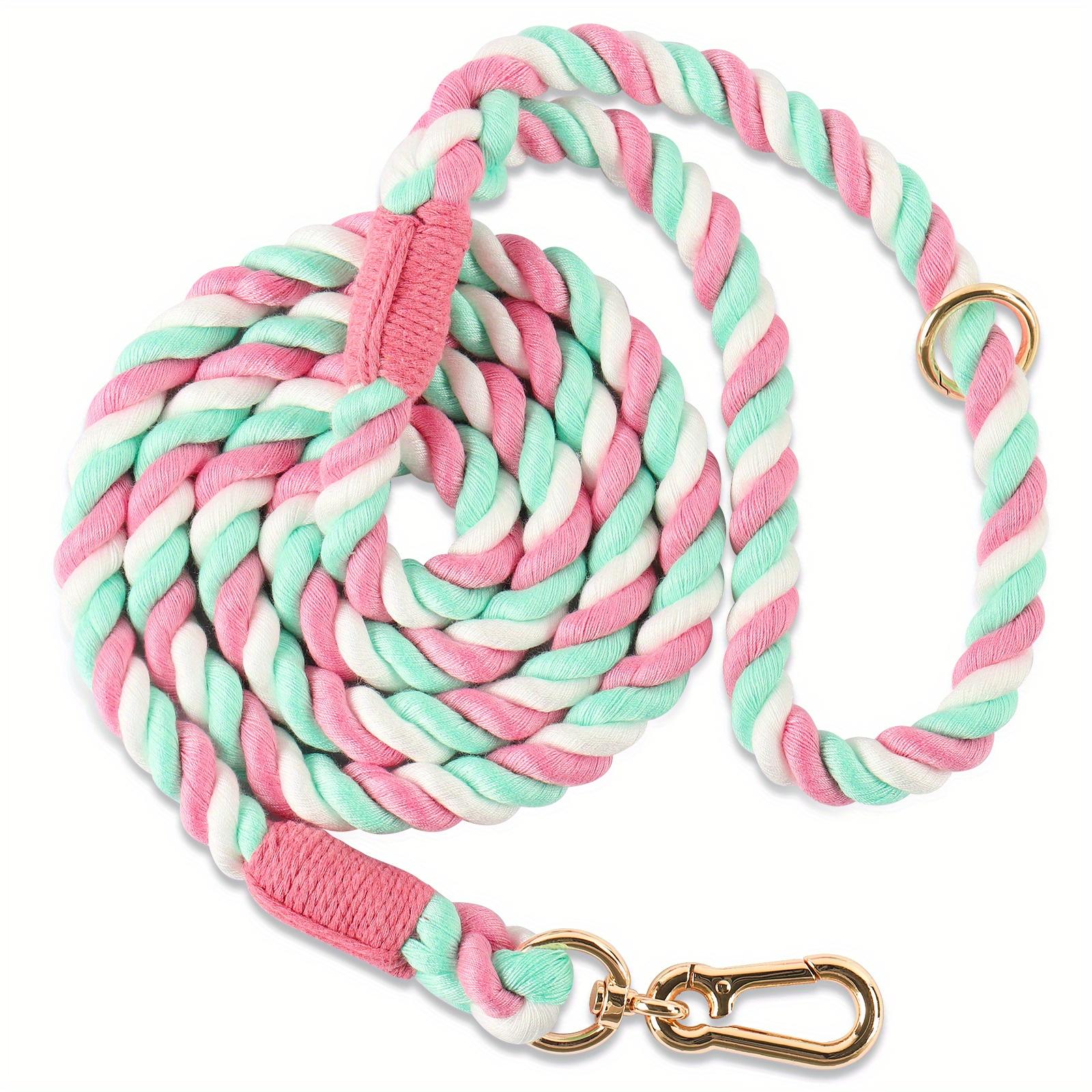 Handgewebtes, buntes Laufseil für Hunde. Multifunktions-Zugseil für Hunde. Doppelköpfiger Zuggurt für Haustiere. Hundekette One Size Fits All white
