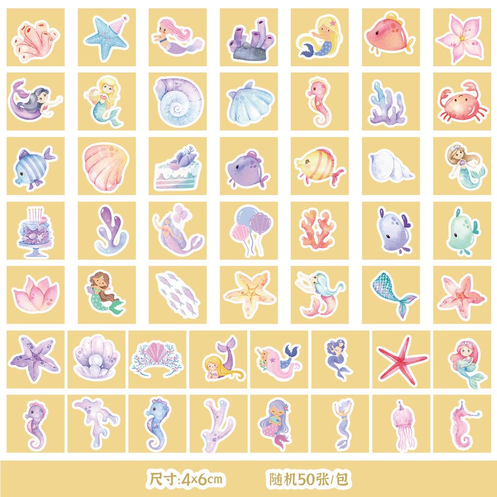 50/100 Sheets of Marine Series Stickers Mobile Phone Water Cup Waterproof Decorative Stickers Children's Hand Account DIY Stickers