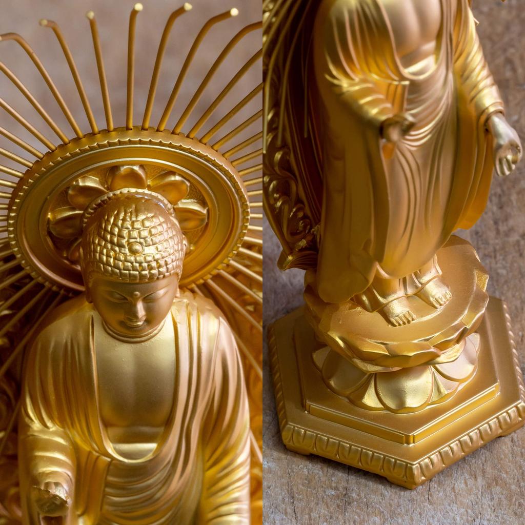Amitabha Buddha gold Shuun Shinshu Honganji Takaoka bronzeware Buddha statue, 15.7cm (24k plated), sculptor Makita, model "Jodo (West)", (Amitabha