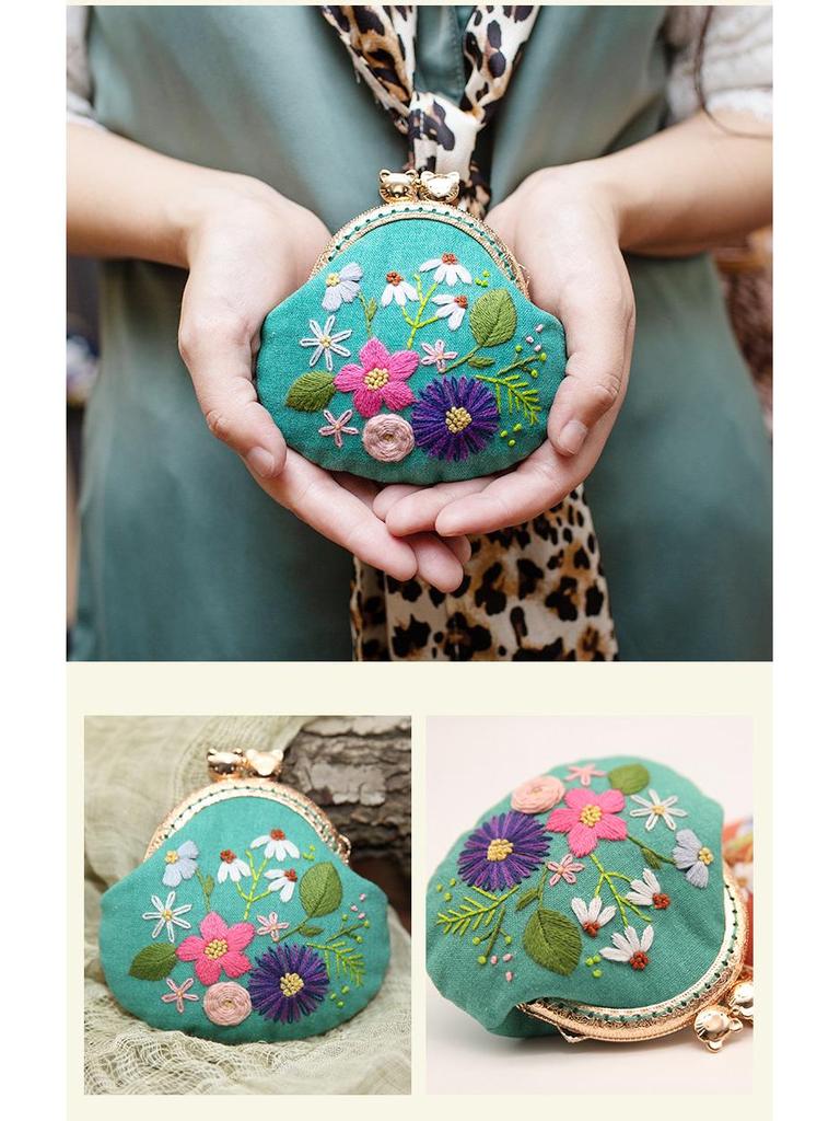 Lu Embroidery Floral Coin Purse DIY Kit: 3D Beginner's Handmade European Design