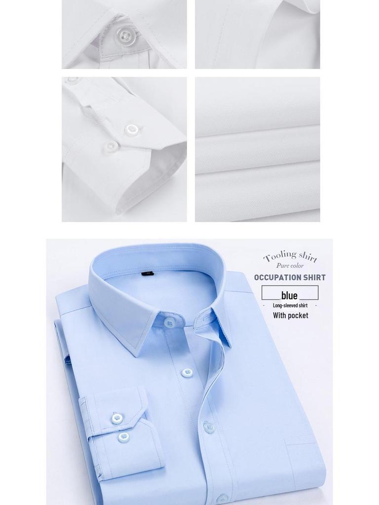 Men's Solid Color Long-Sleeve Business Shirt - Formal Workwear