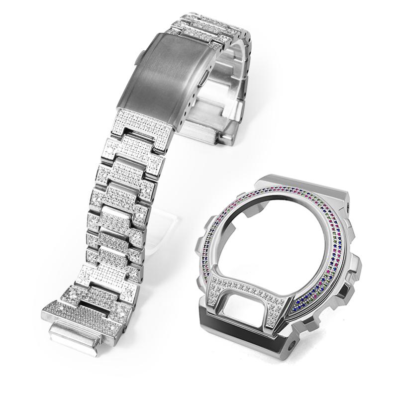 DW6900 Mod Kit metal case strap for Casio G-SHOCK DW-6900 modified stainless steel bezel diamond case bracelet watch accessories
