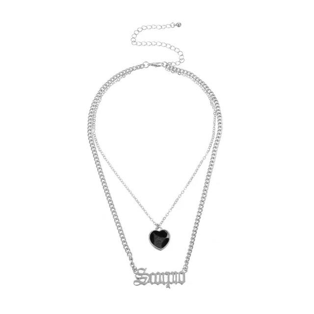 

Модное многослойное ожерелье в форме сердца с леопардовым принтом, подвеска в виде буквы Скорпион, толстая металлическая цепочка, женские аксессуары серебряный