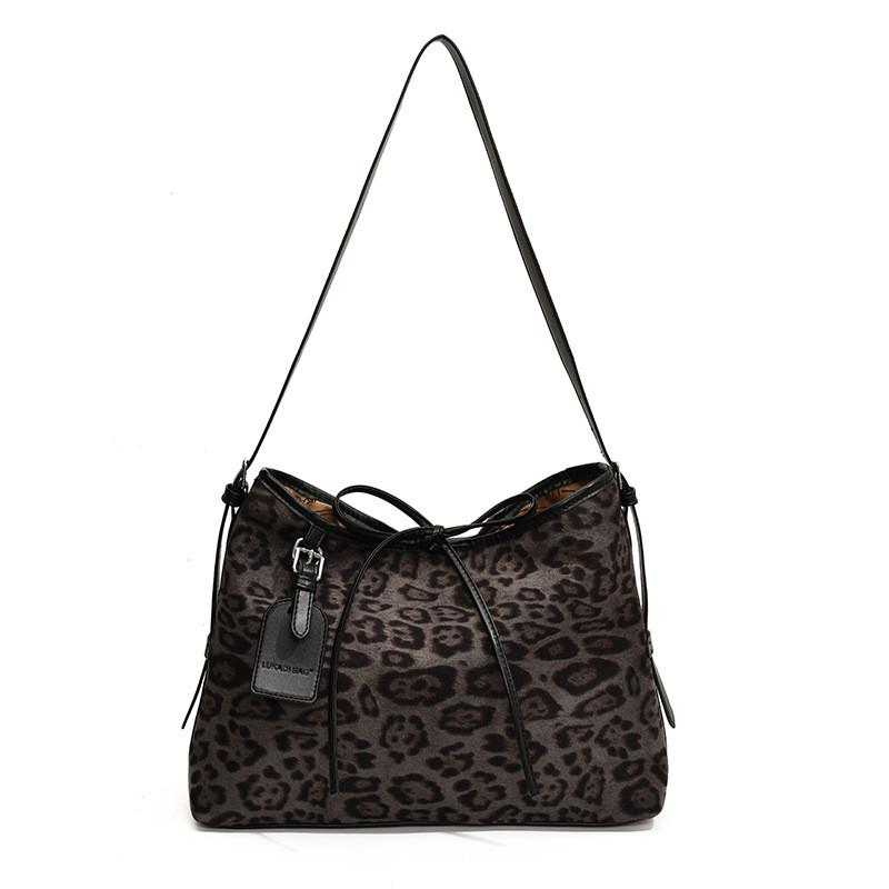 IELGY Korean Version Contrast Color Casual Tote Bag Commuter Leopard Print Large Capacity Underarm Bag