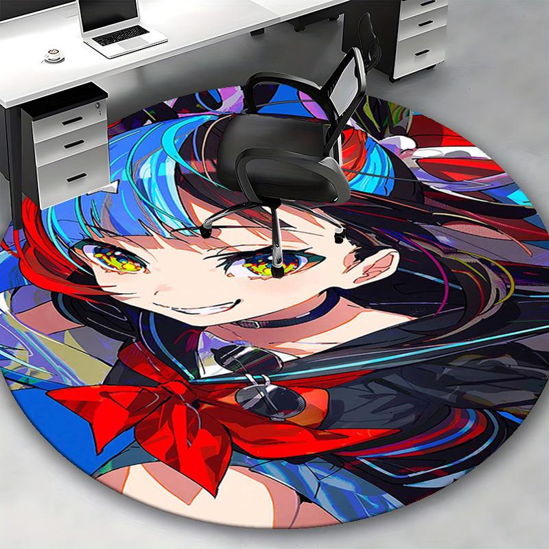 1pc Anime Design Round Carpet - Office Chair Mat, Non-Slip Rug for Home Decor, Living Room, Bedroom, Game Room