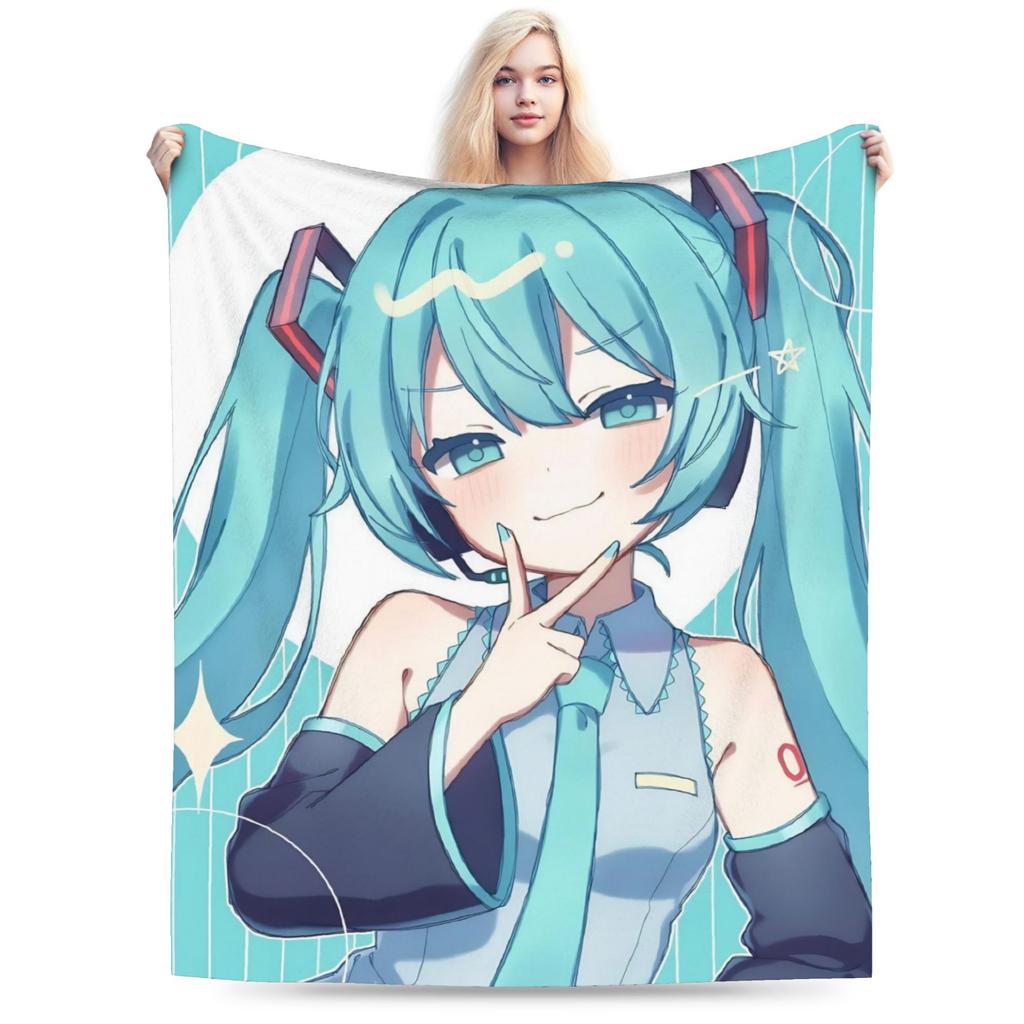 Hatsune Miku Anime Fashion Blanket Fleece Spring Autumn Multifunction Super Soft Throw Fashion Blankets for Sofa Bedroom Bedding Throws